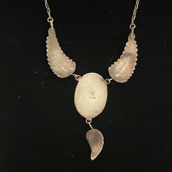 NATIVE AMERICAN SIGNED STERLING TURQUOISE NAVAJO NECKLACE SHADOWBOX old pawn - Picture 4 of 5